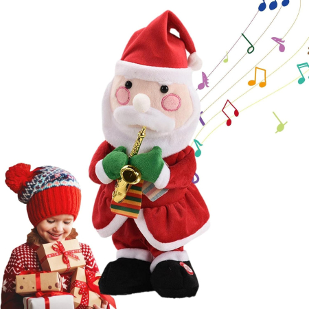 Decoratiune Mos Craciun, Flippy, Animat, care Canta si Danseaza, cu Saxofon, Imbracat Festiv, 25 cm Inaltime, Rosu [3]