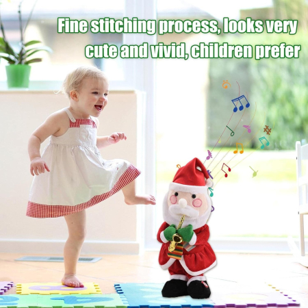 Decoratiune Mos Craciun, Flippy, Animat, care Canta si Danseaza, cu Saxofon, Imbracat Festiv, 25 cm Inaltime, Rosu [5]