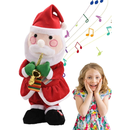 Decoratiune Mos Craciun, Flippy, Animat, care Canta si Danseaza, cu Saxofon, Imbracat Festiv, 25 cm Inaltime, Rosu [2]
