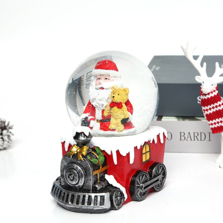 Decoratiune muzicala glob cu zapada, Mos Craciun pe tren, 9 x 10 cm, multicolor [1]