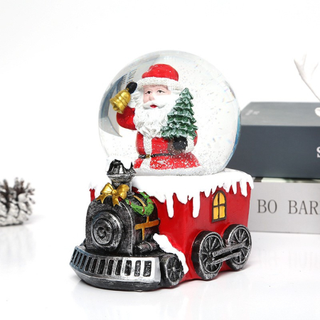 Decoratiune muzicala glob cu zapada, Mos Craciun pe tren, 9 x 10 cm, multicolor [3]