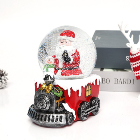 Decoratiune muzicala glob cu zapada, Mos Craciun pe tren, 9 x 10 cm, multicolor [2]