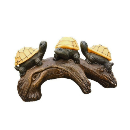 Diverse casa - Decoratiune Ornament pentru Gradina, Flippy, Decoratiune pentru Gradina, Model 3 Broscute Testoase Asezate pe Bustean, Lumini LED Alb Cald, 22 x 12 x 15 cm, Negru