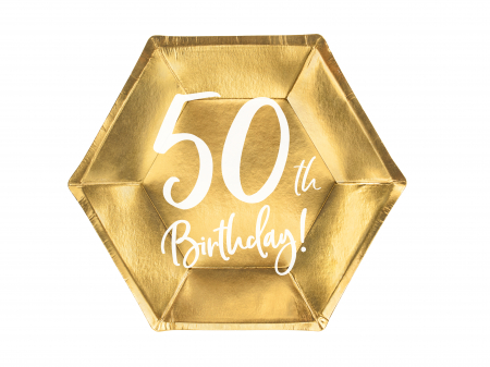 Petrecere 50 Ani - Farfurii aurii "50'th Birthday" - 20CM Set 6 BUC