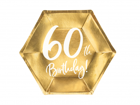 Petrecere 60 Ani - Farfurii aurii "60'th Birthday" - 20CM Set 6 BUC