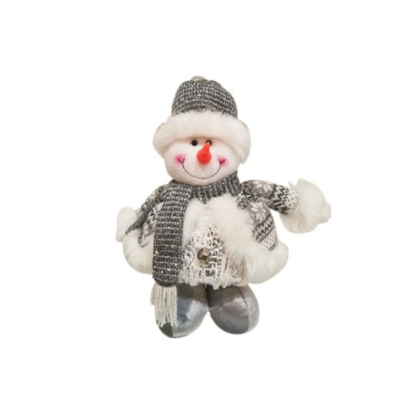 Decoratiuni Craciun - Figurina Decorativa, Pentru Craciun, Flippy, Om de Zapada, Picioare Telescopice, Inaltime Reglabila 33- 70 cm, Pantaloni Luciosi, Alb/Argintiu