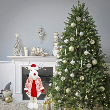 Figurina Decorativa, Pentru Craciun, Flippy, Ren, Picioare Telescopice, Inaltime Reglabila 42 - 80 cm, cu Haina, Alb/Rosu [7]
