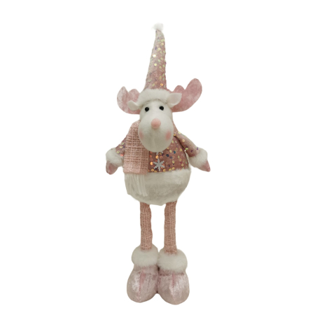 Figurina Decorativa, Pentru Craciun, Flippy, Ren, Picioare Telescopice, Inaltime Reglabila 44-54cm, Bluza cu Paiete, Roz [3]