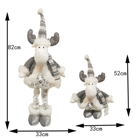 Decoratiuni Craciun - Figurina Decorativa, Pentru Craciun, Flippy, Ren, Picioare Telescopice, Inaltime Reglabila 52- 82 cm, Pantaloni Luciosi, Alb/Argintiu