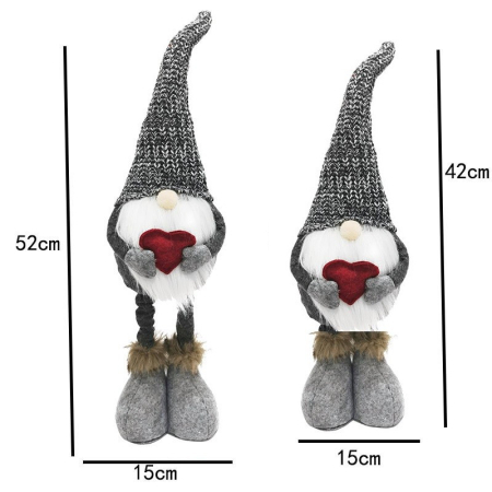 Decoratiuni Craciun - Figurina Decorativa, Pentru Craciun, Flippy, Spiridus, Omul Padurii Indragostit, Picioare Telescopice, Inaltime reglabila 42 - 52 cm, Gri