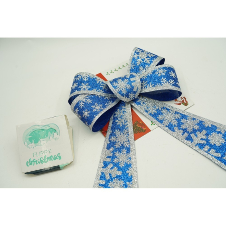 Funda pentru brad, Albastra, model de nea, cu margini argintii, 15 x 23 cm, PVC, Flippy [1]