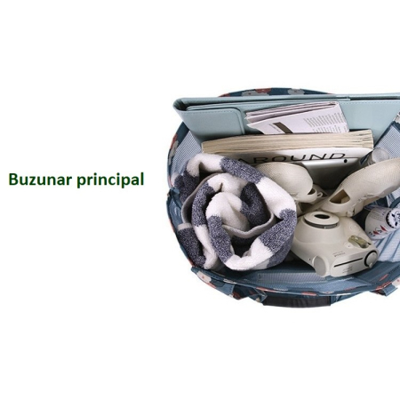 Geanta de Plaja, Flippy, din Plasa Transparenta, Imprimeu Floral, 43 x 10 x 33 cm, Model pentru Umar, Lungime Inferioara 33 cm, Albastru [2]