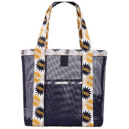 Genti, Portofele, Penare - Geanta de Plaja, Flippy, din Plasa Transparenta, Imprimeu Oops, 43 x 10 x 33 cm, Model pentru Umar, Lungime Inferioara 33 cm, Negru