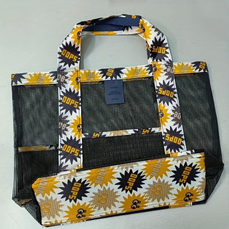 Geanta de Plaja, Flippy, din Plasa Transparenta, Imprimeu Oops, 43 x 10 x 33 cm, Model pentru Umar, Lungime Inferioara 33 cm, Negru [3]