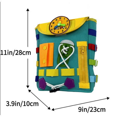 Ghiozdan Montessori, Flippy, pentru Copii 2-6 ani, Fidget Pop, cu Catarame si Fermoare, Jucarii Senzoriale, Activitate de Invatare prin Joc, Turcoaz, 0.25 kg, 28x10x23 cm [6]