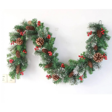 Ghirlanda de Craciun, cu merisoare si conuri, din brad artificial, cu parti de pin inzapezit, 180 cm, Verde [1]