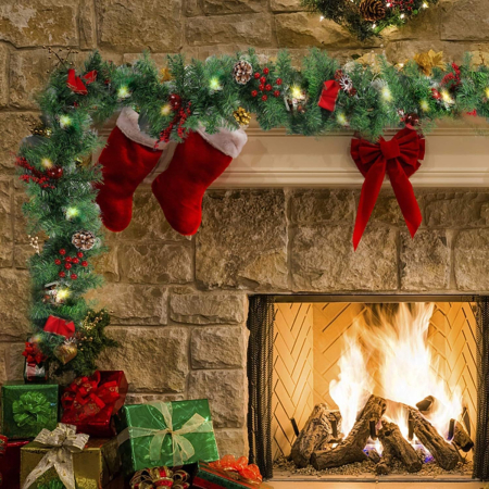 Ghirlanda de Craciun, Flippy, din Brad Artificial cu Decoratiuni, cu Baterii, 30 LED-uri, 180 cm, Verde [2]