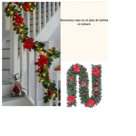 Ghirlanda decorativa Craciun cu Globuri si funde rosii, Flippy, 2,70 m, Verde [1]