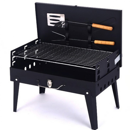 Bucatarie - Gratar Portabil, Flippy, Pliabil, Tip Servieta, cu Accesorii pentru Gatit Incluse, Confectionat din Metal, 46x43x26 cm, Negru