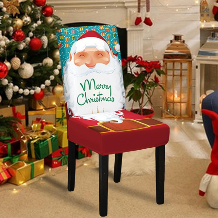 Decoratiuni Craciun - Husa pentru scaun, Flippy, Tematica Craciun, Model 3 Merry Christmas, Alb/Albastru