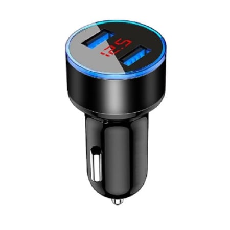 Articole Auto - Incarcator Auto cu Afisaj Digital, Flippy, din Metal, 3.1A, Incarcare Rapida 6A PD+QC3.0, Dublu USB, Negru