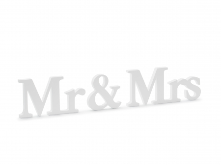 Litere Lemn - Inscripție lemn "Mr & Mrs", albă, 50x9.5cm