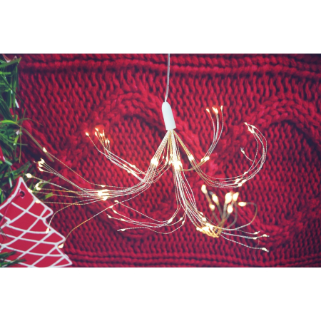 Instalatie Craciun, 150 LED-uri, alb cald, telecomanda 8 functii, cu baterii, explozie fireworks, fir cupru, interior/exterior, Flippy [2]