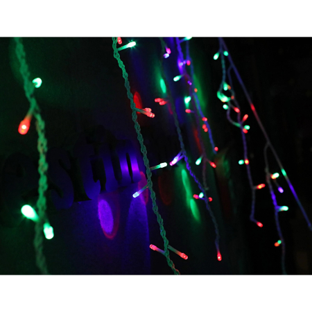 Instalatie Craciun, 20 m, 572 Led-uri ,Franjuri, Rosu / Verde/ Albastru, Flash, Transformator, Interconectabila, Prelungitor 5 m inclus, Fir Transparent, Flippy [5]