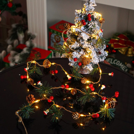 Instalatie Craciun cu baterii, 2 metri, 20 LED-uri tip Ace, conuri de pin si ciuperci, Alb Cald, Flippy [2]