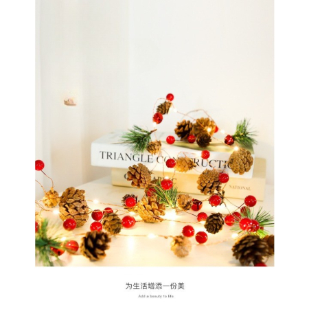 Instalatie Craciun cu baterii, 2 metri, 20 LED-uri tip Ace, conuri de pin si clopotei, Alb Cald, Flippy [4]