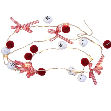Craciun - Instalatie Craciun cu baterii, 2 metri, 20 LED-uri tip clopotei si mingiute, Alb Cald, Flippy