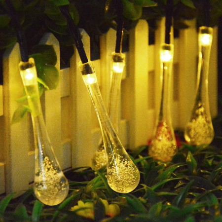 Instalatie Craciun, Tip Picaturi de apa, 20 Led-uri, 5 metri, Alb cald, Energie solara, Senzor de lumina, Flippy [11]