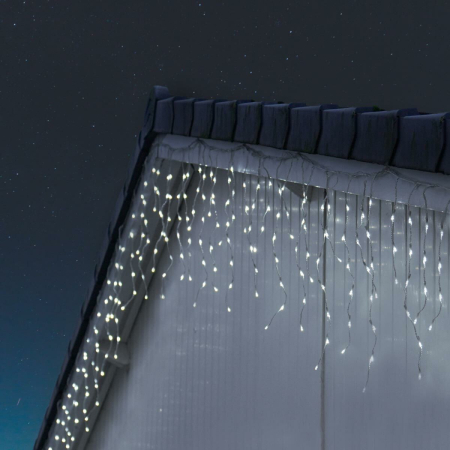 Instalatie Craciun Yoto, Tip Franjuri/Turturi, 7 m, 200 LED-uri, Prelungitor 1.5 m, 8 Jocuri de Lumini, Interconectabila, Conectare la Retea, Fir transparent, Interior/Exterior, Alb Rece [4]