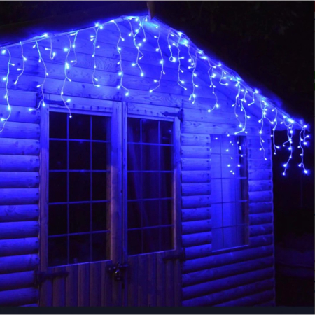 Instalatie Craciun Yoto, Tip Franjuri/Turturi, 7 m, 200 LED-uri, Prelungitor 1.5 m, 8 Jocuri de Lumini, Interconectabila, Conectare la Retea, Fir transparent, Interior/Exterior, Albastru [7]