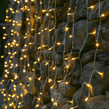 Instalatie Craciun Yoto, Tip Perdea, 2 m x 1 m, 120 LED-uri, Prelungitor 1.5 m, 8 Jocuri de Lumini, Interconectabila, Fir transparent, Interior/Exterior, Alb Cald [4]