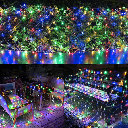 Instalatie Craciun Yoto, Tip Plasa, 3 m x 3 m, 320 LED-uri, Prelungitor 1.5 m, 8 Jocuri de Lumini, Interconectabila, Fir transparent, Interior/Exterior, Multicolor [6]