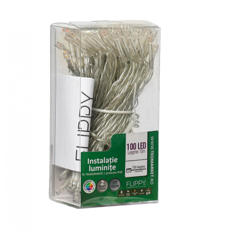 Craciun - Instalatie de Craciun cu Baterii Tip Liniar, 2 jocuri de lumini, Fir Transparent 10 m 100 LED -uri, Multicolor
