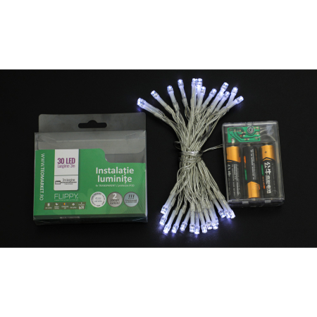 Instalatie de Craciun cu Baterii Tip Liniar, 2 jocuri de lumini, Fir Transparent 3 m 30 LED -uri, Alb Rece [5]