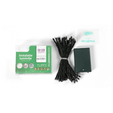 Instalatie de Craciun cu Baterii Tip Liniar, 2 jocuri de lumini, Fir Verde 5 m 50 LED -uri, Alb Rece [4]