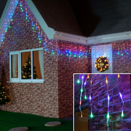 Turturi / Franjuri - Instalatie de Craciun Flippy® Tip Franjuri, 12 m, 300 LED-uri, Interconectabila, Multicolor