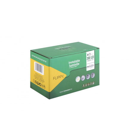 Instalatii Solare - Instalatie luminoasa de Craciun cu LED, 300 LED-uri, 32 metri lungime, 8 programe, interior/exterior, incarcare solara, alb cald, Flippy