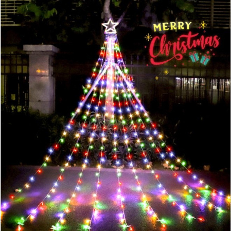 Instalatie luminoasa tip perdea pentru pomul de Craciun, cu stea luminoasa, 350 LED-uri, incarcare solara, interior/exterior, lumina multicolora, Tree Dazzler [2]