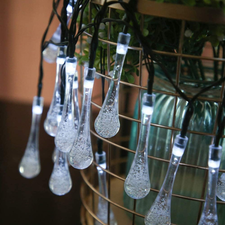 Instalatie Solara 6 m, 28 Led-uri cu Ornament tip picatura de apa, Liniara, Fir negru, Alb Rece [1]