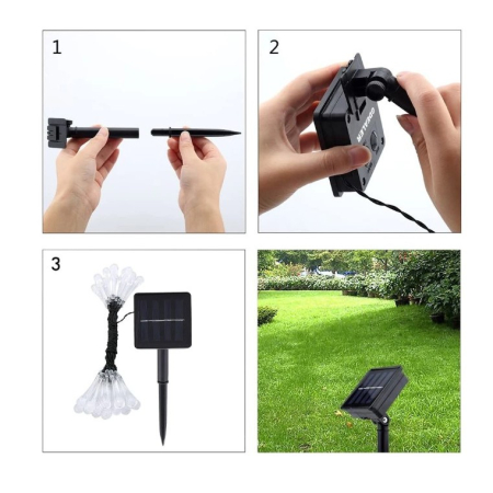 Instalatie Solara 6 m, 28 Led-uri cu Ornament tip picatura de apa, Liniara, Fir negru, Interior, Exterior, Alb Cald [4]