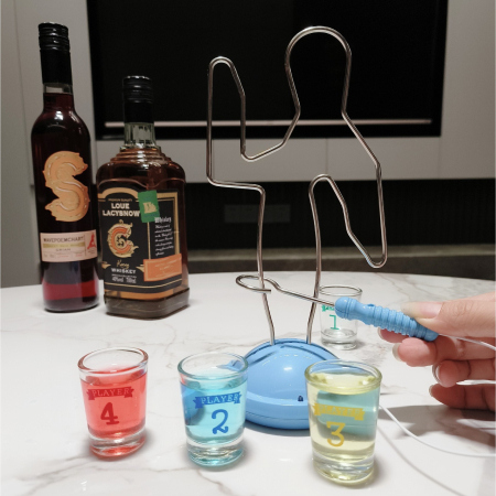 Joc de baut, Buzz Wire, Flippy, pentru Petreceri, Distractie, Pahare de Shot din Sticla Incluse, 4 Jucatori, Multicolor [2]