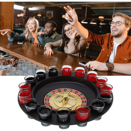 Joc de Baut Ruleta cu Pahare de Shot Flippy, 30 cm, Rosu/Negru [2]