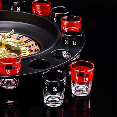 Joc de Baut Ruleta Flippy, cu 16 Pahare de Shot din Sticla , 30 x 30 x 5.5 cm, model 2, Rosu/Negru [5]