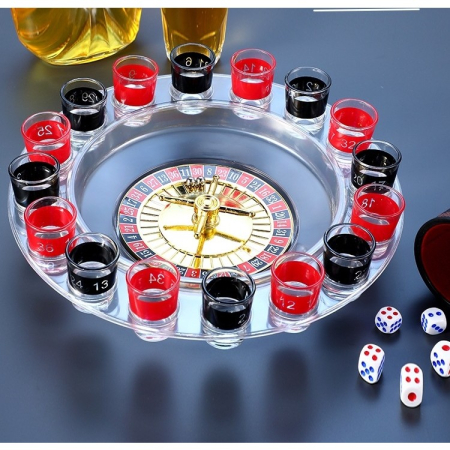 Joc de Baut Ruleta Flippy, cu 16 Pahare de Shot din Sticla , 30 x 30 x 5.5 cm, model 2, Rosu/Negru [2]