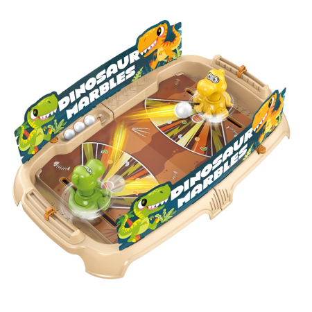 Jocuri de societate - Joc de Masa Interactiv Dino Marbles pentru Copii, Flippy, 4 Mingi, Tabela Scor, 40.7x27x14 cm, Maro