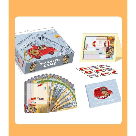 Joc educativ magnetic de interconectare, micul pompier, 15 nivele, 9 carti, pentru copii, +3 ani, multicolor [15]